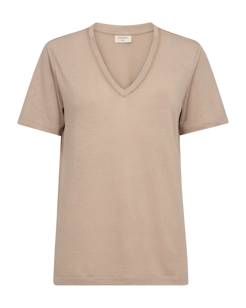 FQHILLE - T-SHIRT AUS LEINENMISCHUNG MIT V-AUSSCHNITT - BEIGE