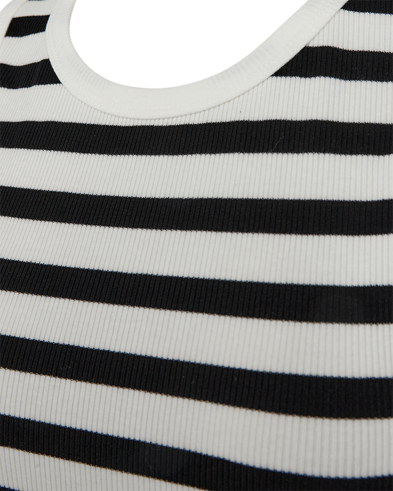 FQEFFY – RIPPENGESTRICKTES TOP - WEISS UND SCHWARZ