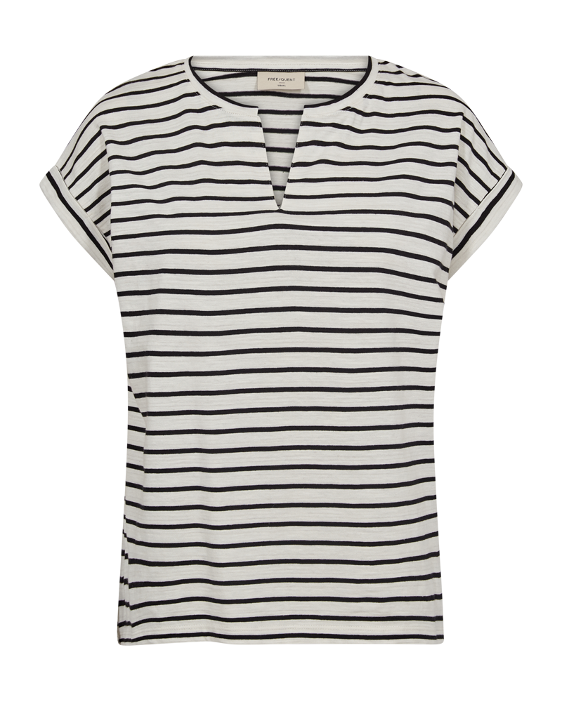 FQVIVA - T-SHIRT MIT GESTREIFTEM PRINT - WEISS UND BLAU