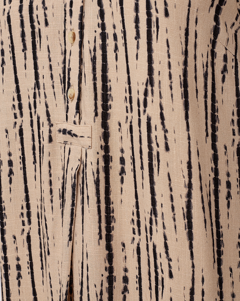 FQLARIN - KLEID AUS LEINENMISCHUNG - BEIGE UND SCHWARZ