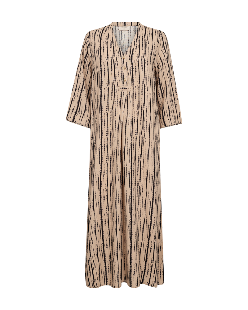 FQLARIN - KLEID AUS LEINENMISCHUNG - BEIGE UND SCHWARZ