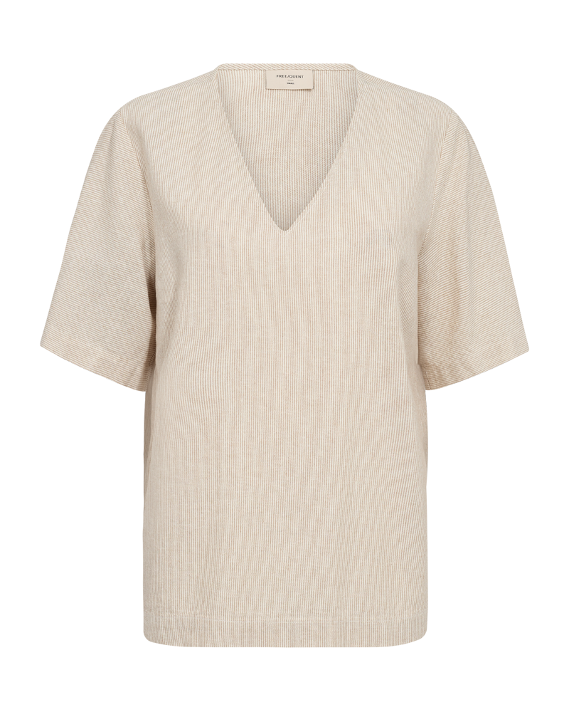 FQLAVA - BLUSE MIT STREIFENMUSTER - WEISS UND BEIGE