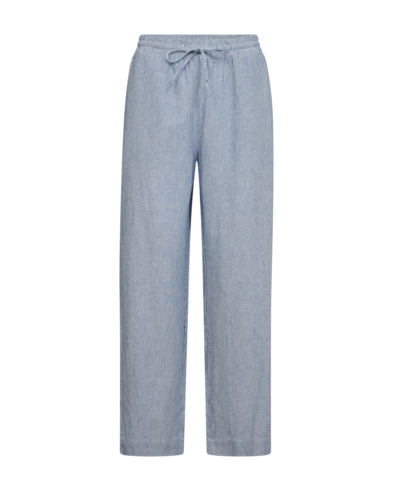FQLAVA – GESTREIFTE KNÖCHELLANGE HOSE AUS LEINEN - WEISS UND BLAU