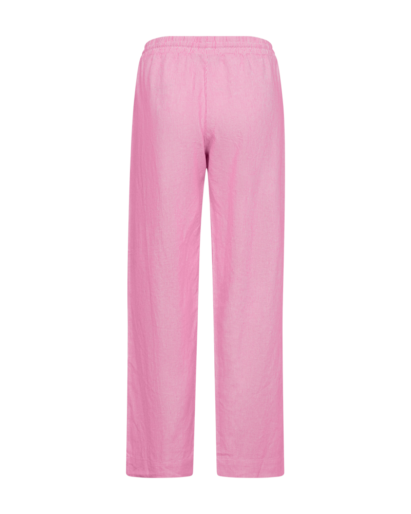 FQLAVA – GESTREIFTE KNÖCHELLANGE HOSE AUS LEINEN - WEISS UND ROSA