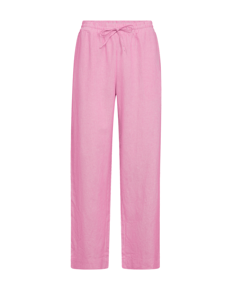 FQLAVA – GESTREIFTE KNÖCHELLANGE HOSE AUS LEINEN - WEISS UND ROSA