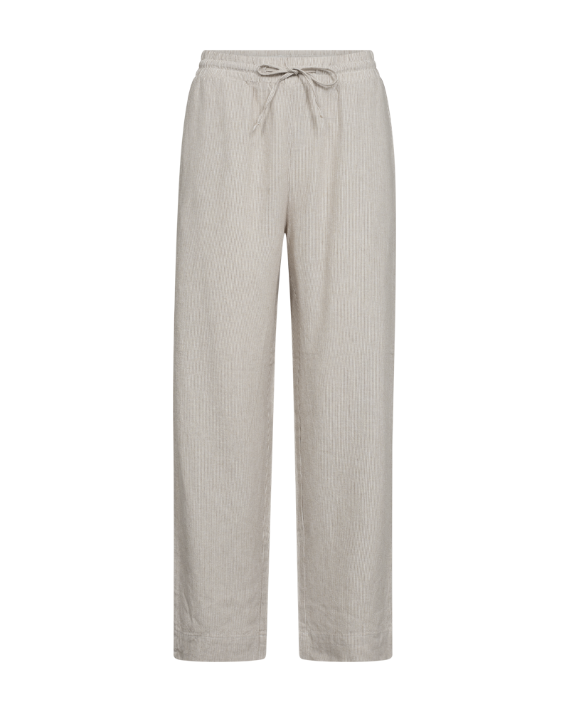 FQLAVA – GESTREIFTE KNÖCHELLANGE HOSE AUS LEINEN - WEISS UND BEIGE