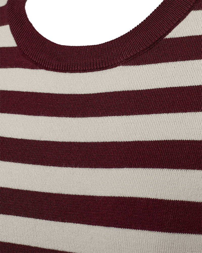 FQJOEL – GESTREIFTER FEINSTRICK-PULLOVER - BORDEAUX