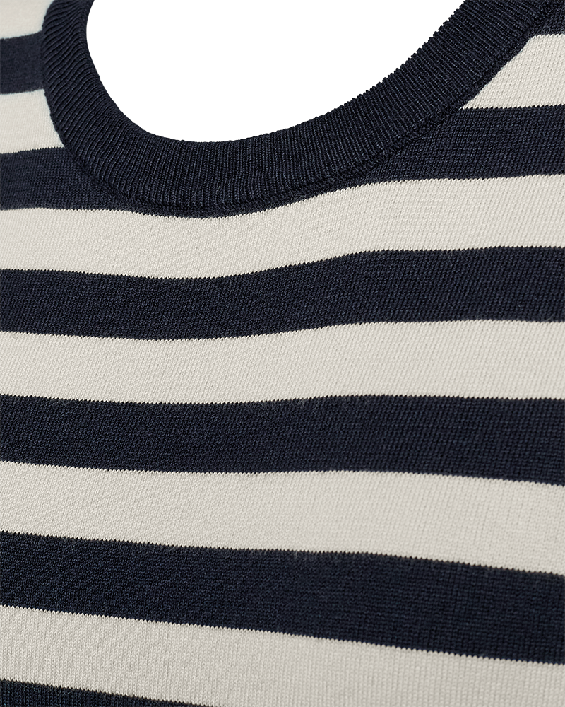 FQJOEL – GESTREIFTER FEINSTRICK-PULLOVER - BLAU UND  BEIGE