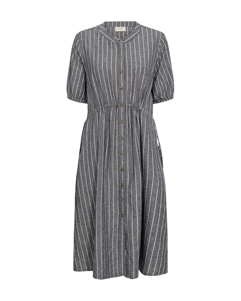 FQLAVA - GESTREIFTES LEINENKLEID MIT BINDEBAND - BLAU UND WEISS