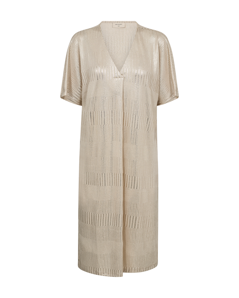 FQMATTER - KLEID MIT GESTREIFTEM MUSTER - BEIGE