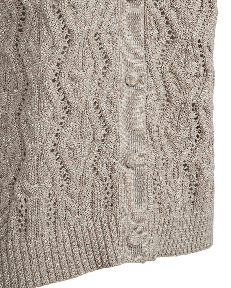 FQLIMBO - GESTRICKTE WESTE - BEIGE UND METALLIC GOLD