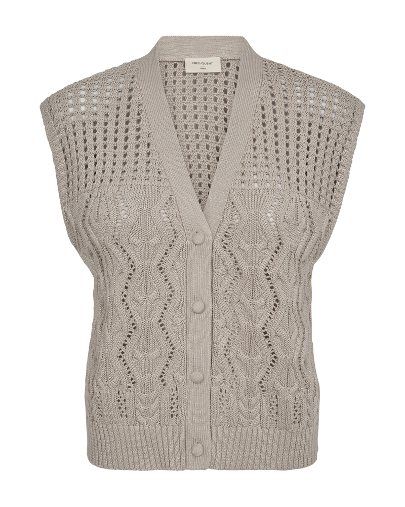 FQLIMBO - GESTRICKTE WESTE - BEIGE UND METALLIC GOLD