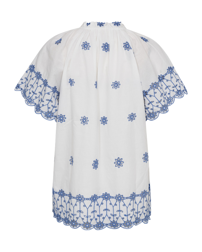 FQIDDI - HEMD MIT BESTICKTEM LOCHMUSTER - WEISS UND BLAU