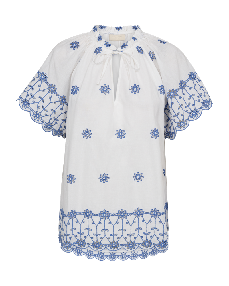 FQIDDI - HEMD MIT BESTICKTEM LOCHMUSTER - WEISS UND BLAU