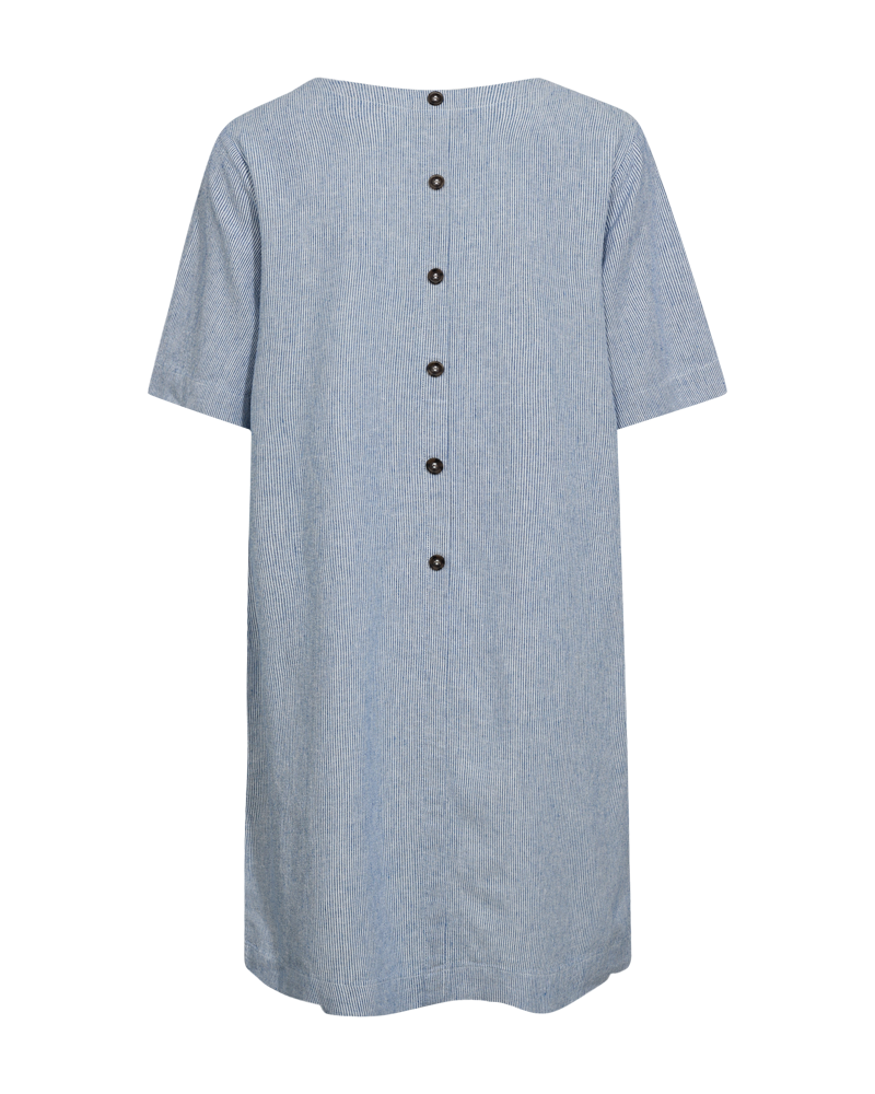 FQLAVA - GESTREIFTE LEINENKLEID - WEISS UND BLAU
