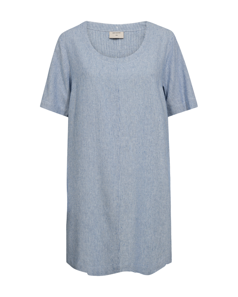FQLAVA - GESTREIFTE LEINENKLEID - WEISS UND BLAU