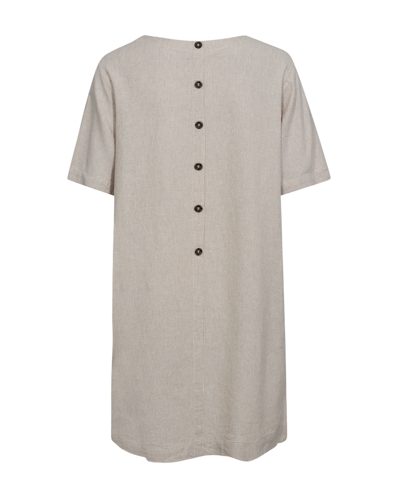 FQLAVA - GESTREIFTE LEINENKLEID - BEIGE UND WEISS