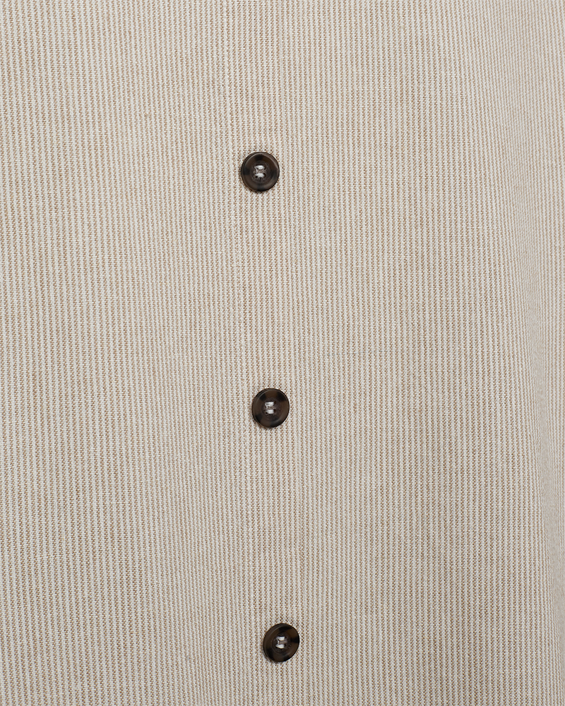 FQLAVA - GESTREIFTE LEINENKLEID - BEIGE UND WEISS