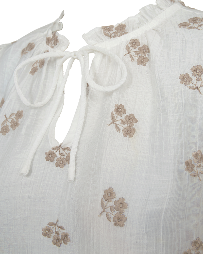 FQWENDY – BLUSE MIT FLORALER STICKEREI - WEISS