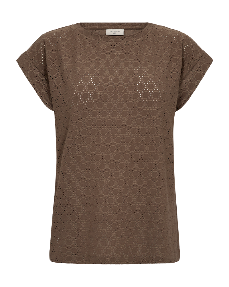 FQBLOND – T-SHIRT MIT LOCHMUSTER - BRAUN