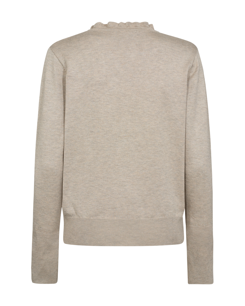 FQKATIE – FEINSTRICK-PULLOVER MIT RÜSCHEN - BEIGE
