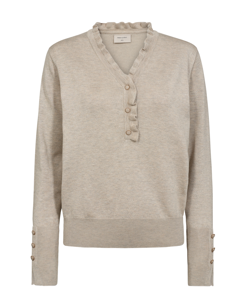 FQKATIE – FEINSTRICK-PULLOVER MIT RÜSCHEN - BEIGE