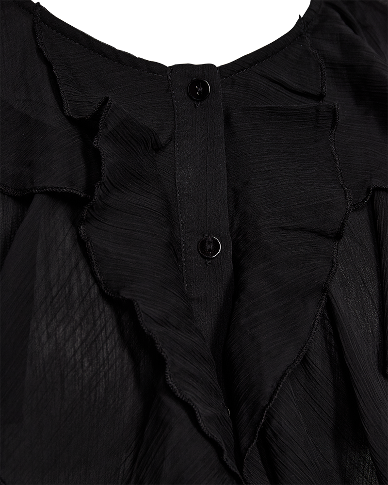 FQDITTE – BLUSE MIT RÜSCHEN - SCHWARZ