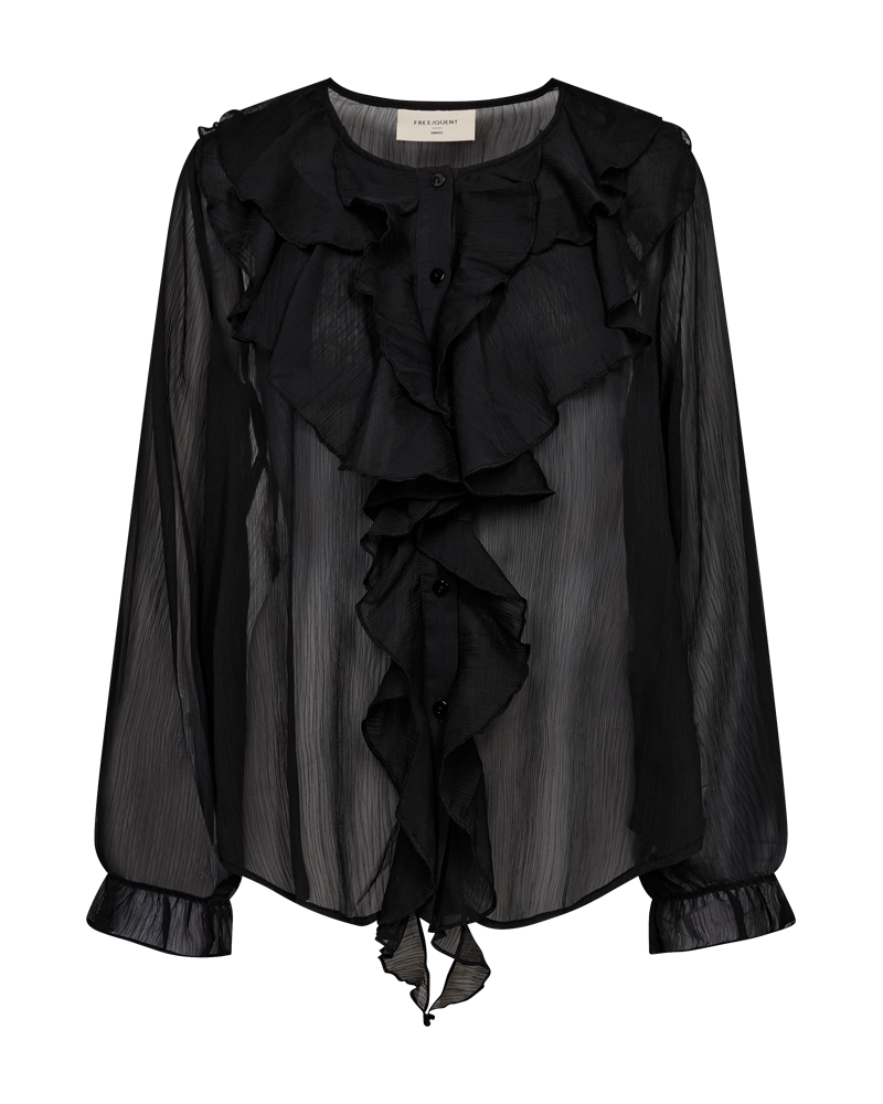 FQDITTE – BLUSE MIT RÜSCHEN - SCHWARZ