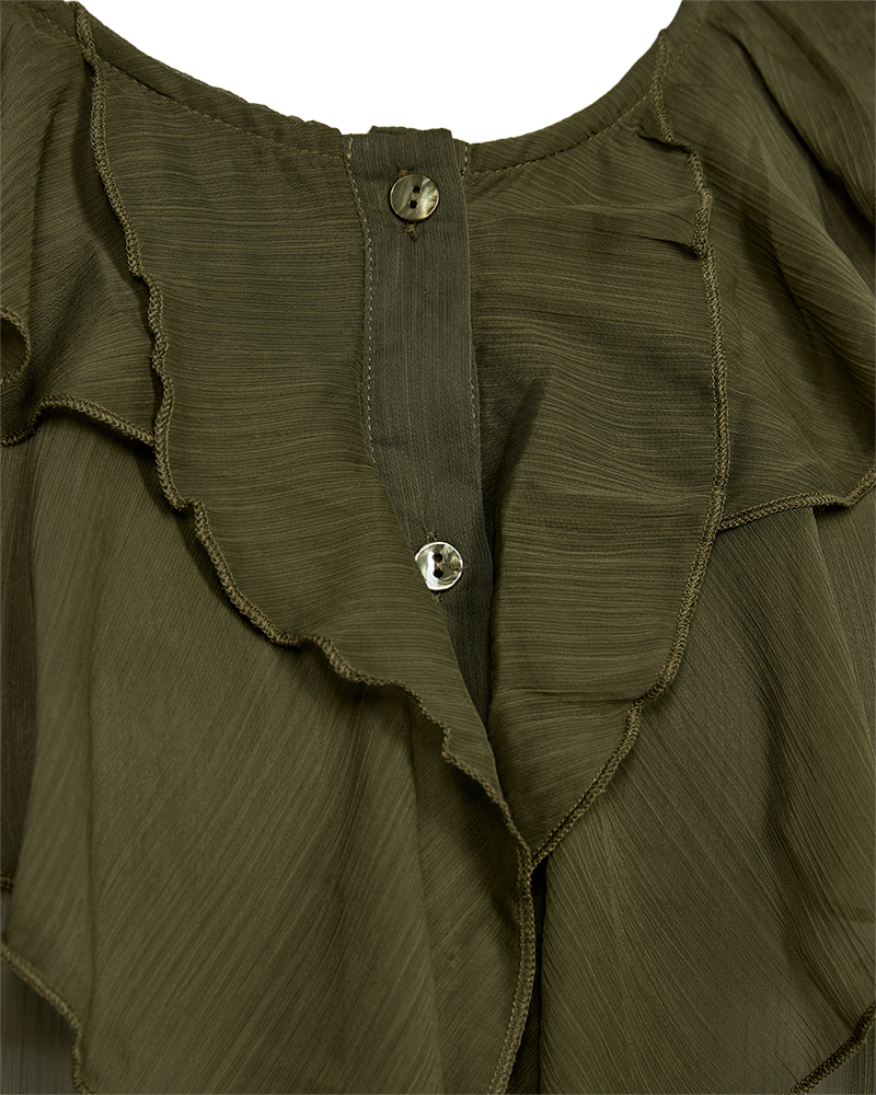 FQDITTE – BLUSE MIT RÜSCHEN - GRÜN