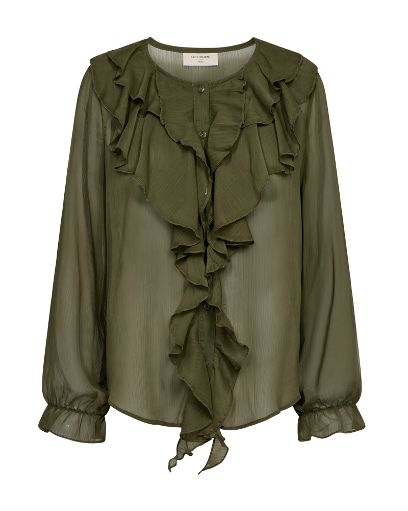 FQDITTE – BLUSE MIT RÜSCHEN - GRÜN