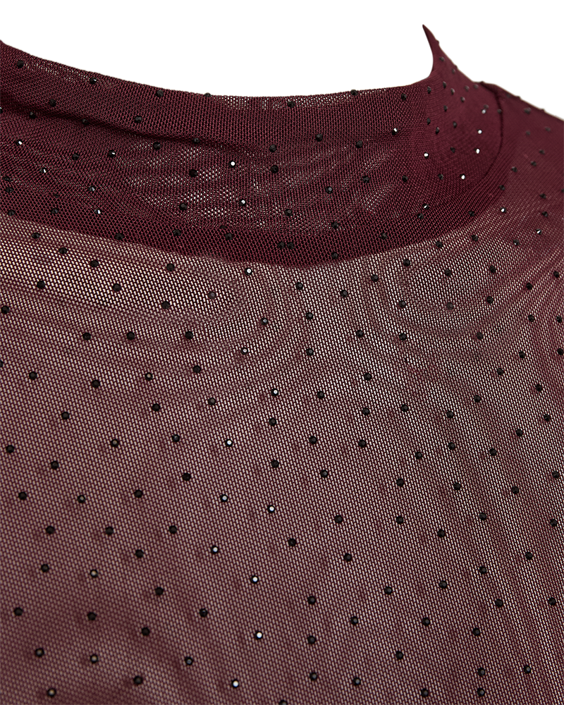 FQISKA – BLUSE IN MESH-QUALITÄT - BORDEAUX